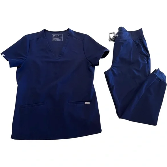 FIGS THE SET Navy Scrubs Casma Three-Pocket Top & Zamora Jogger Pants 📐S - Picture 4 of 15